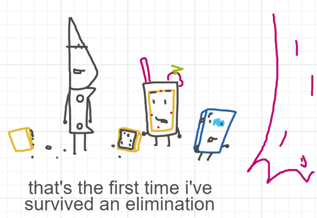 A panel from Running Duos, episode four of the Board Boards object show by Furretwalk/WalkingFurret.